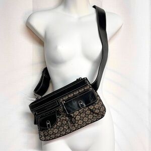 Nine West Belt Bag Fanny Pack Crossbody Black Tan Pattern Purse Adjustable EUC